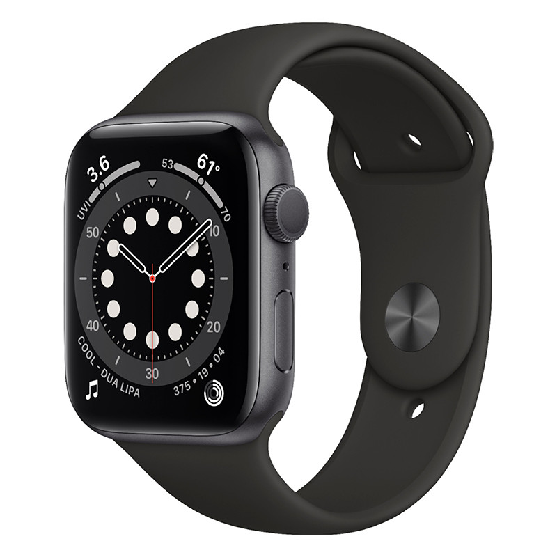 Apple Watch Series 6 44mm Space Gray Aluminum Case with Black Sport Band -…