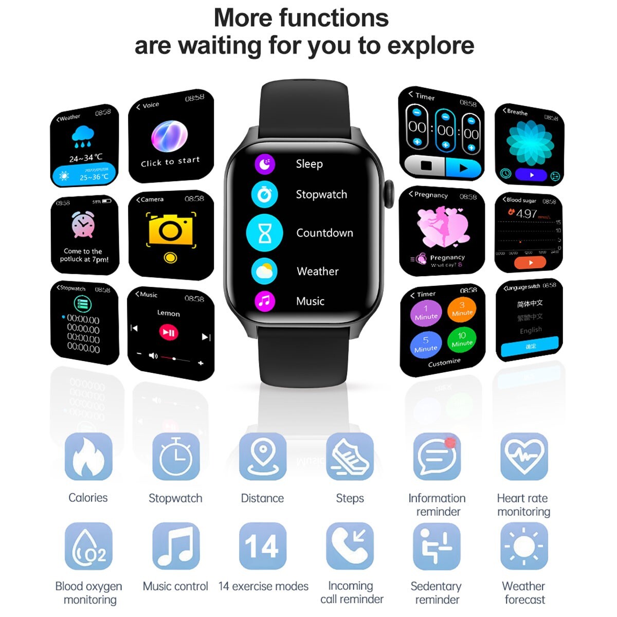 Smart Watch Bluetooth Call Heart Rate/Sleep Monitor Fitness Tracker Waterproof