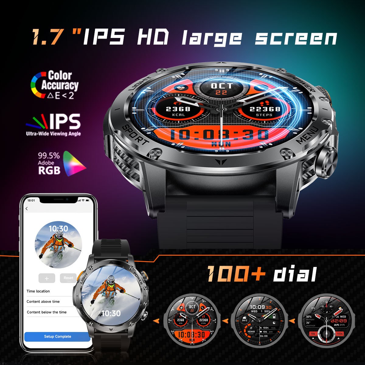 Tactical Smart Watch Men 1000mAh Battery LED Torch Blood Pressure Waterproof