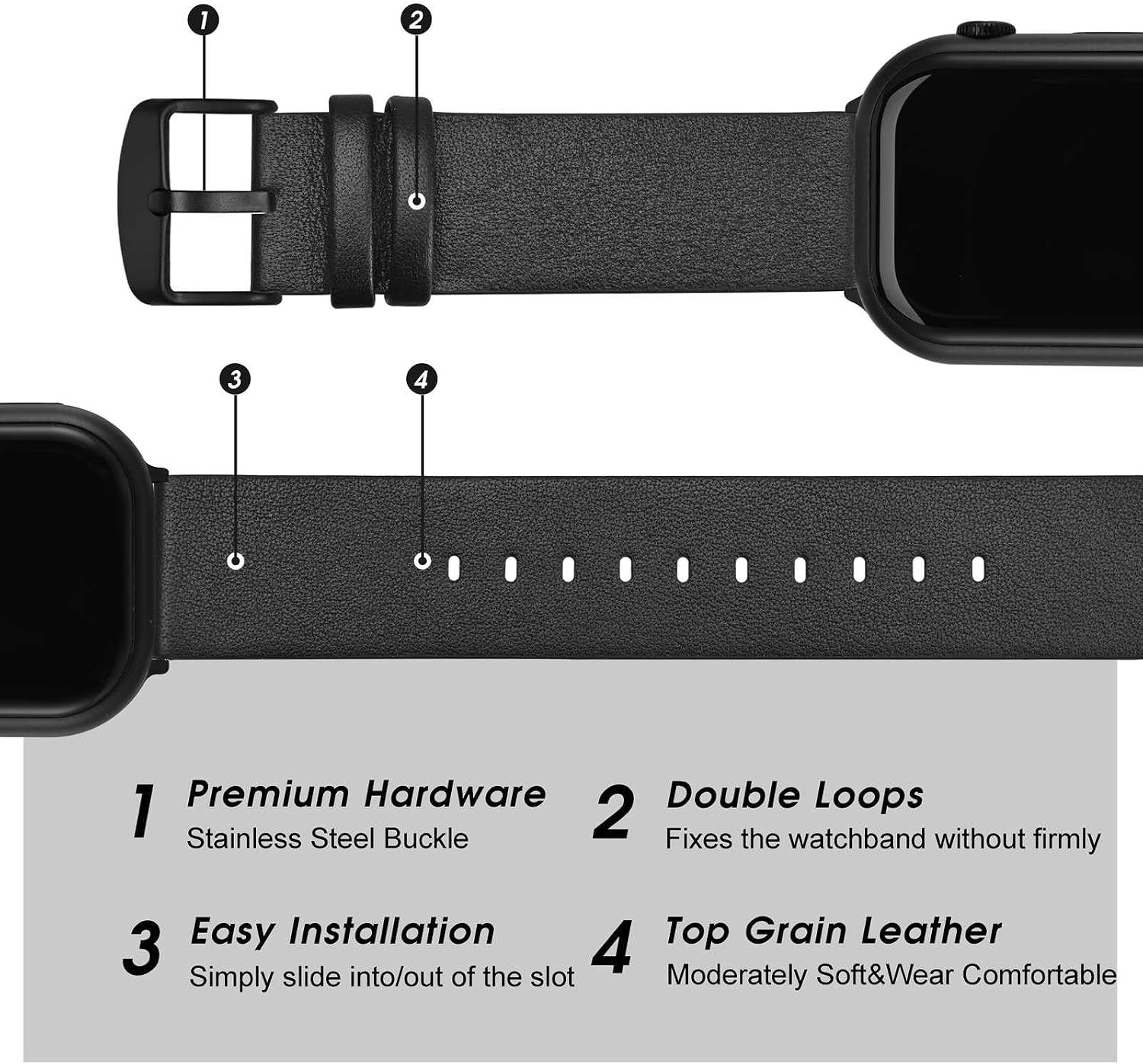 Genuine Leather Band for Apple Watch Series Ultra 49mm 45mm, Replacement Strap
