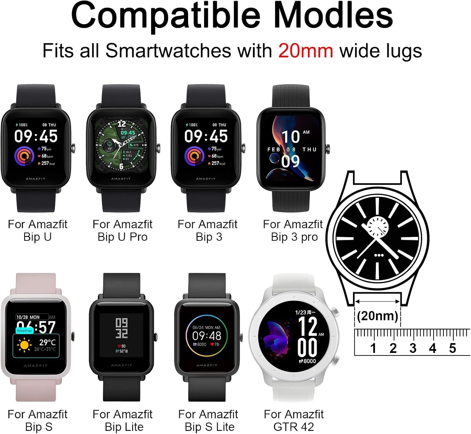 Adjustable 20mm Stainless Steel Bands with Magnetic Clasp for Amazfit GTS Series