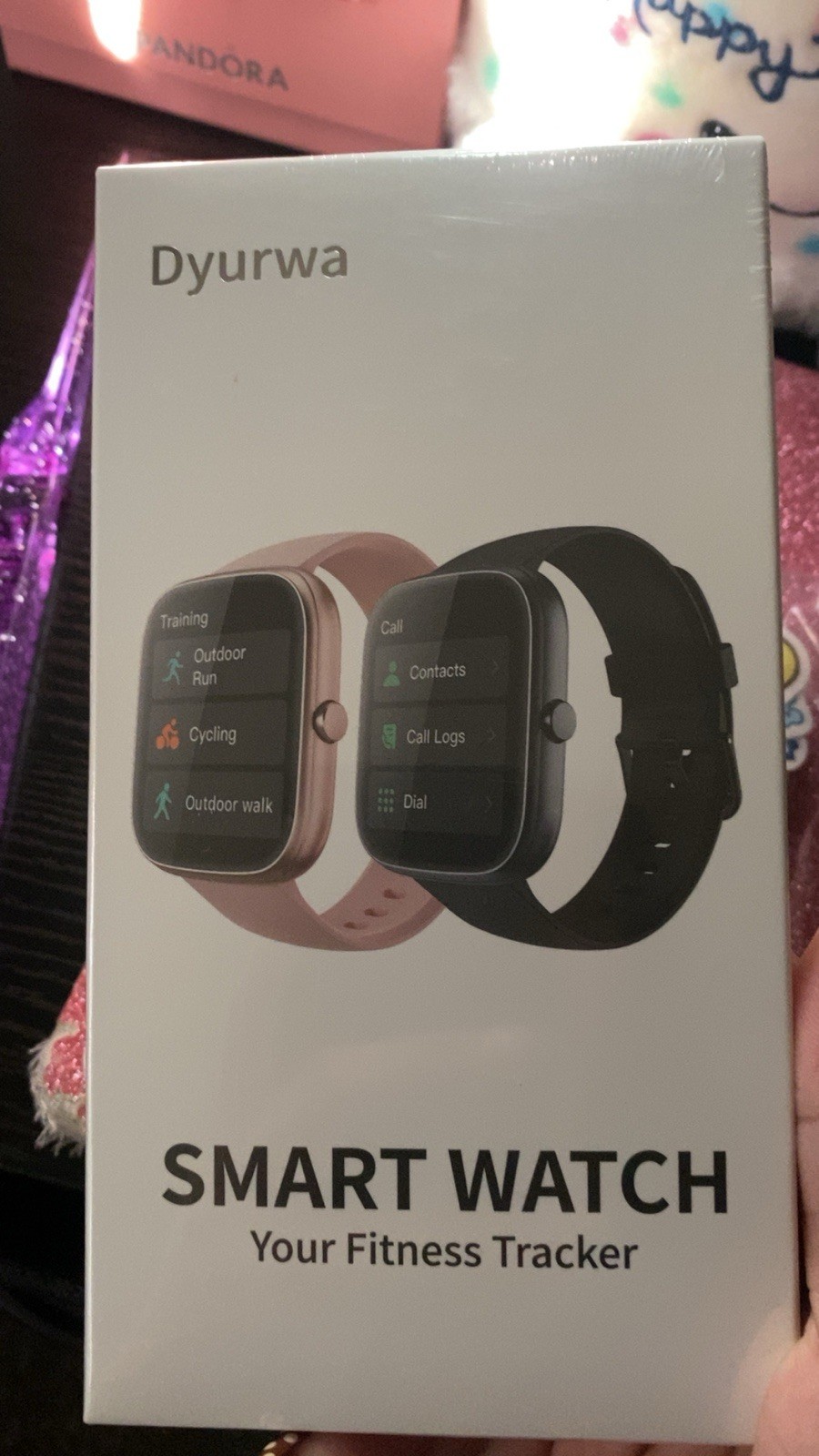 Dyurwa Fitness Tracker Smart Watch Pink & Black Silicone Band Rose Gold Case