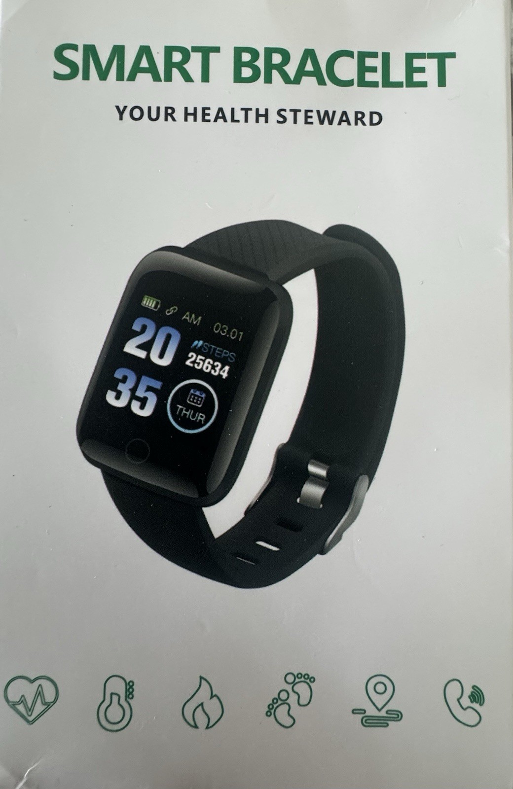 NEW Fitness Tracker Smartwatch – Heart Rate, GPS, Waterproof – Sealed, Black