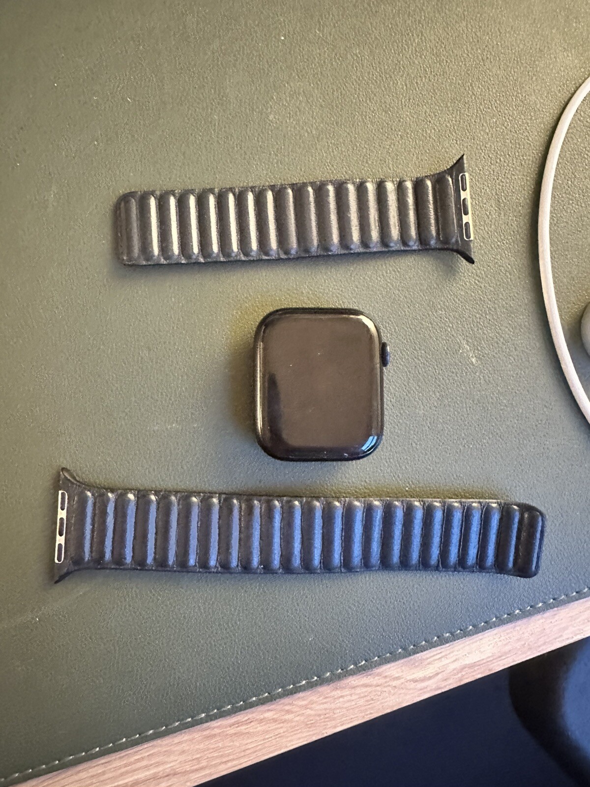 Apple Watch Series 7 45mm Aluminum Case with Leather Band – Midnight