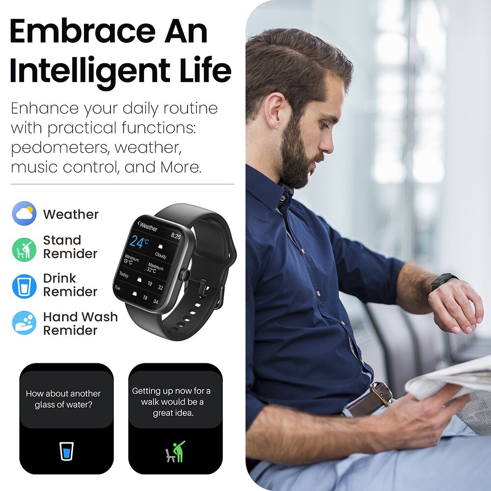 TOZO S3 Smart Watch 1.83″ Touch Screen Fitness Tracker IP68 Waterproof