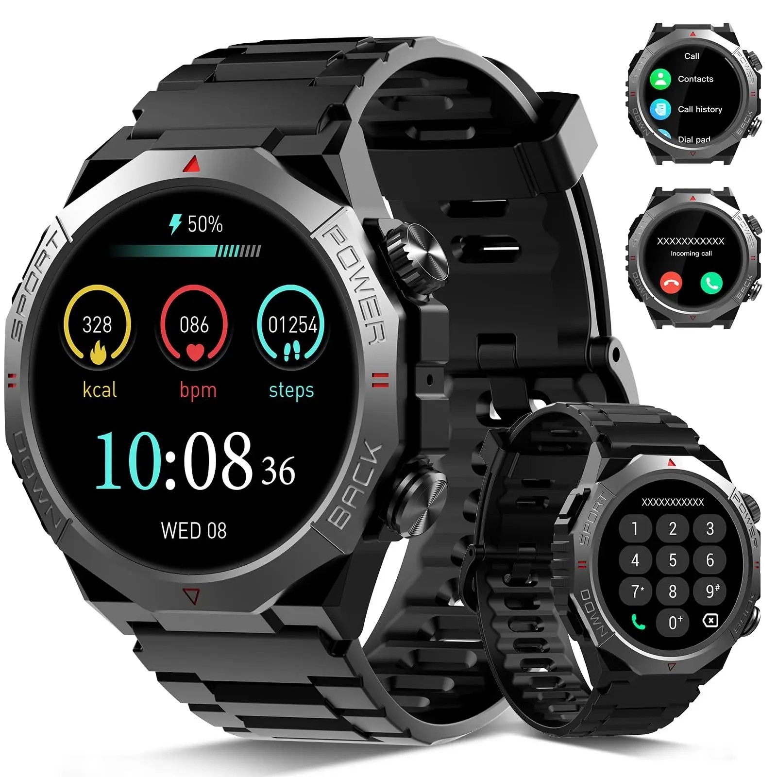 Military Smart Watch for Men Bluetooth Call Rugged 1000mAh IP68 iOS Android
