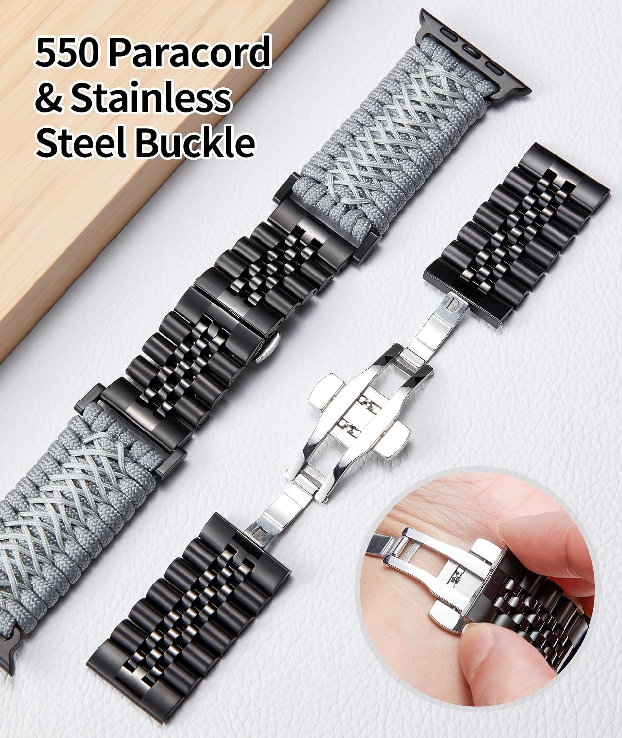 Gray-Black Braided Paracord Strap for Apple Watch Ultra 49mm 46mm 45mm 44mm 42mm