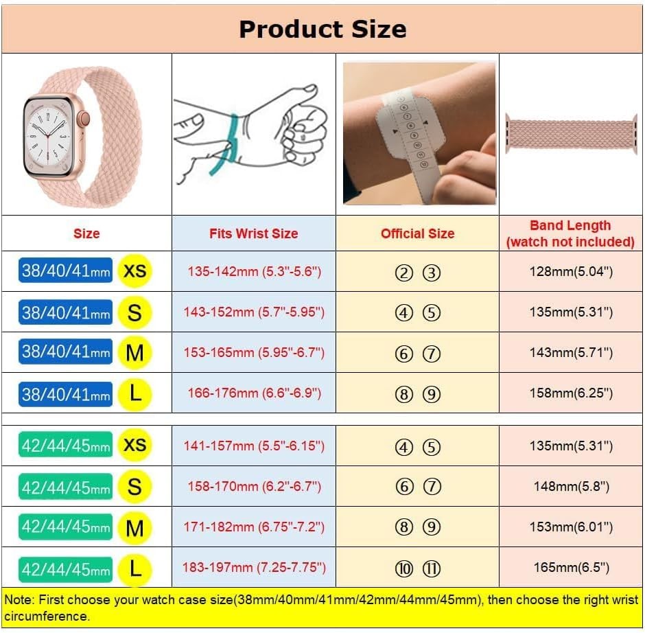 Braided Solo Loop Strap Compatible with Apple Watch Series 7 44mm Stretchy Nylon