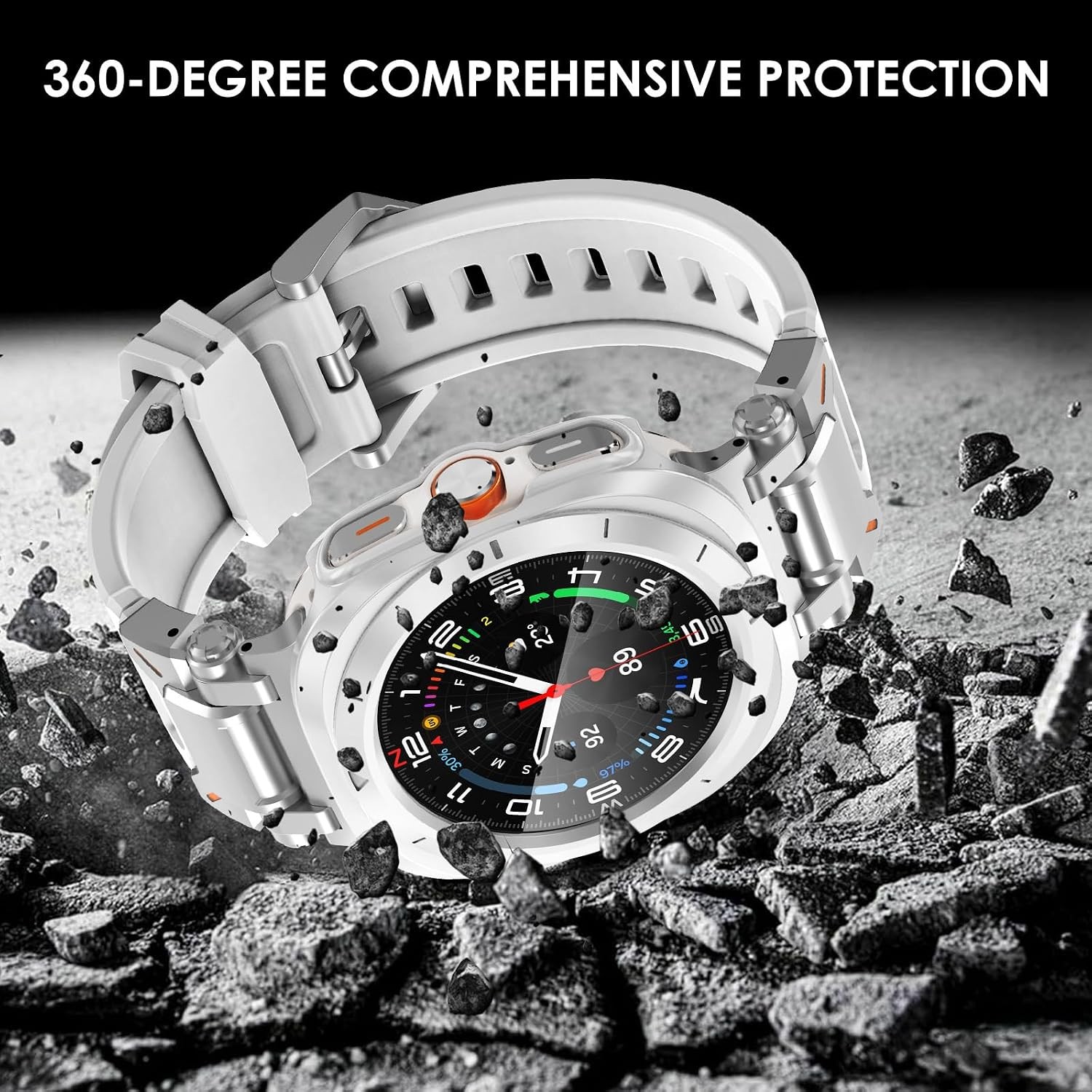 Tempered Glass Durable Case for 47mm Samsung Galaxy Watch Ultra Accessories, Whi