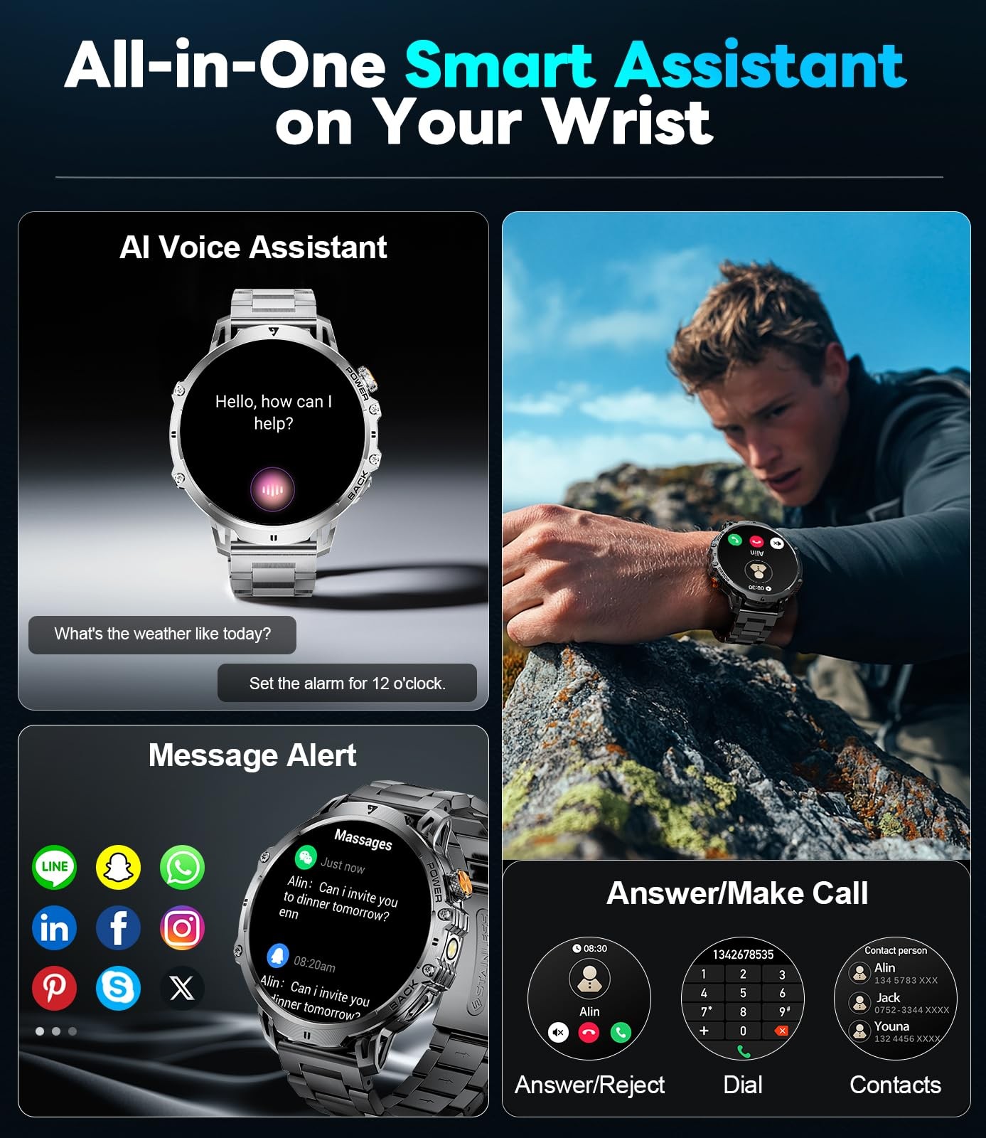 Lige Military Smart Watches For Men 1000 Mah Battery 1.85 Hd Touch Screen Smart