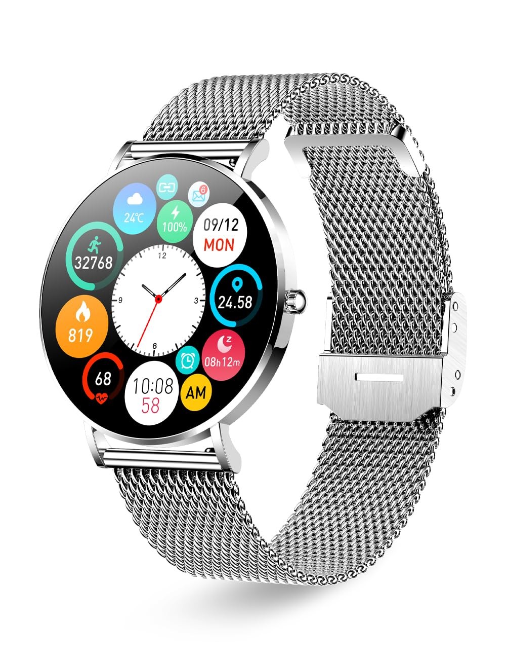 for Men and Women, 1.3 Inch Amoled HD Round Full Touch Screen Watch, Full Met…