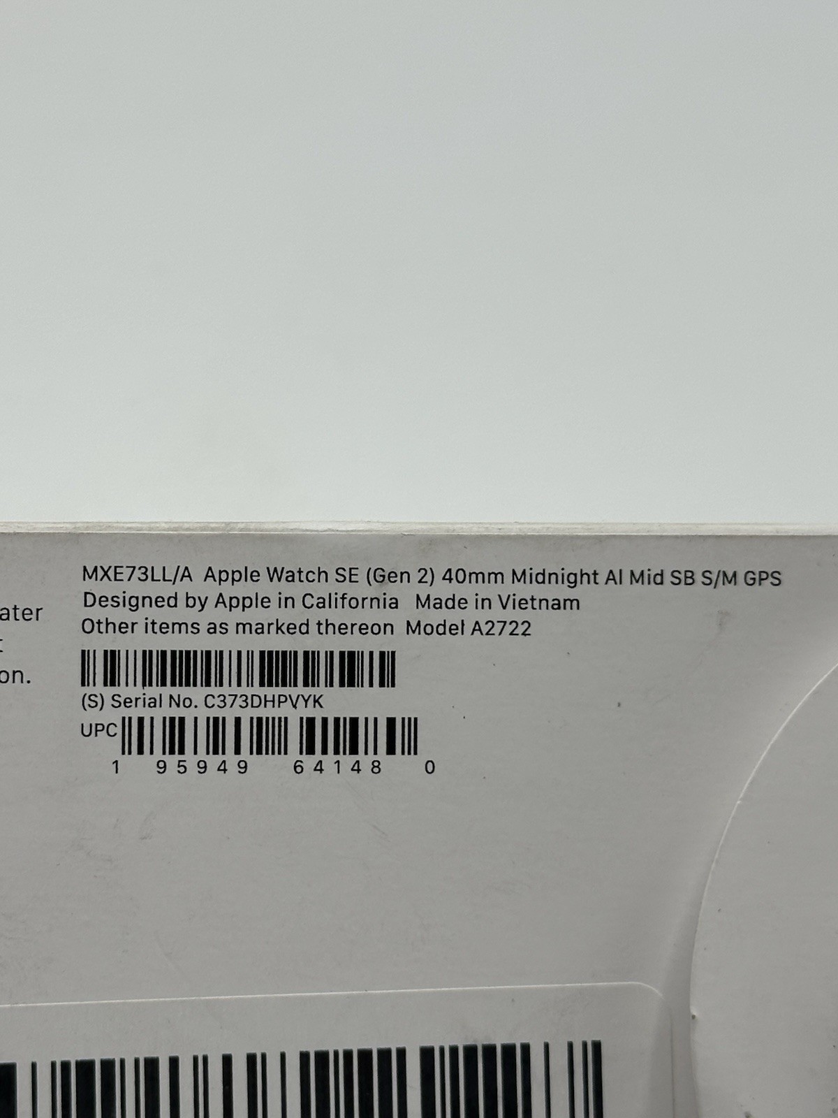 MXE73LL/A Apple Watch SE (Gen 2) 40mm Midnight Al Mid SB S/M GPS