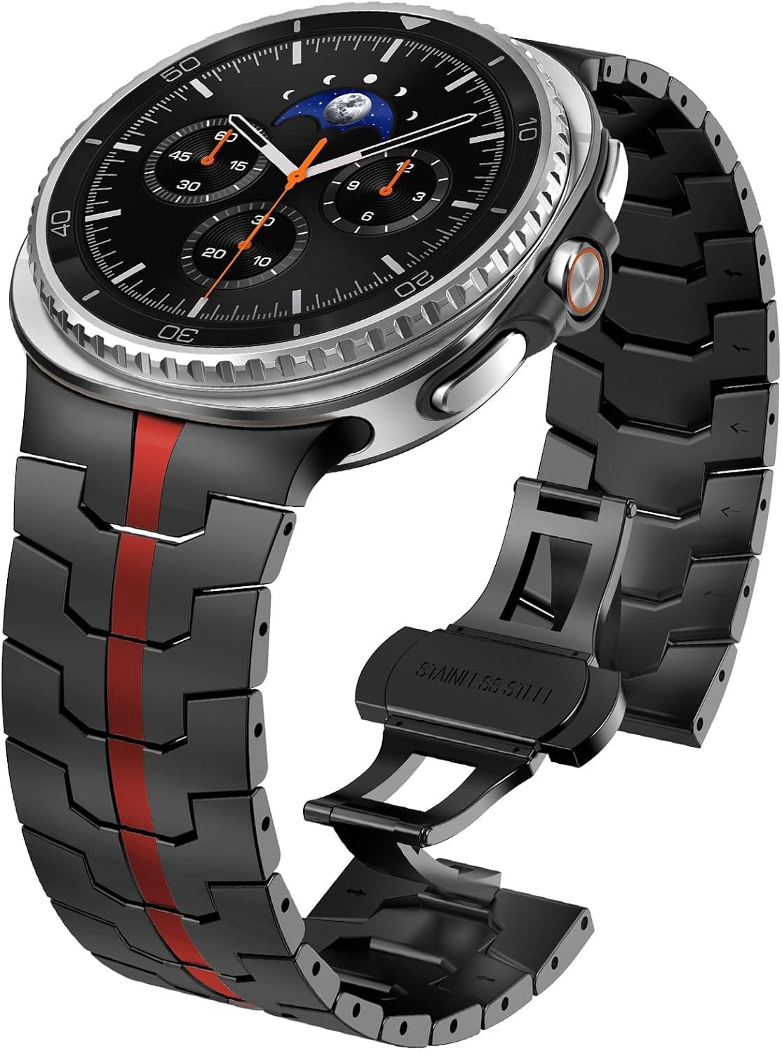 Case For Samsung Galaxy Watch 9/8 Classic 40mm 44mm 46mm Metal Band, Black/Red