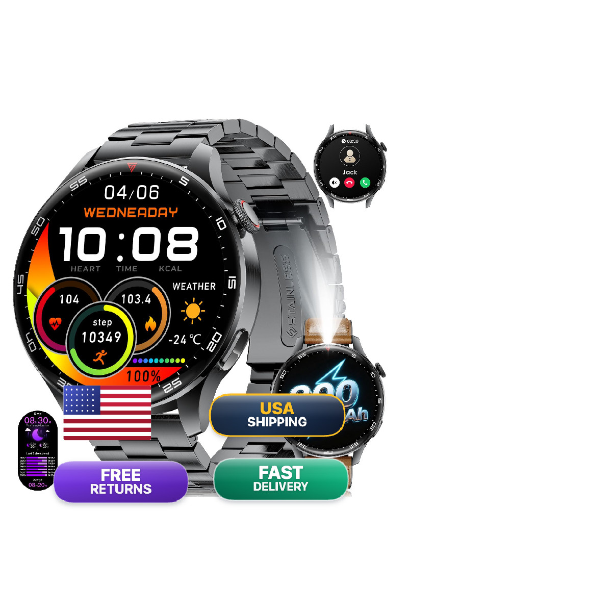 Benyar Smart Smart Watch For Men 17 Hd Large Screen Mens 800Mah