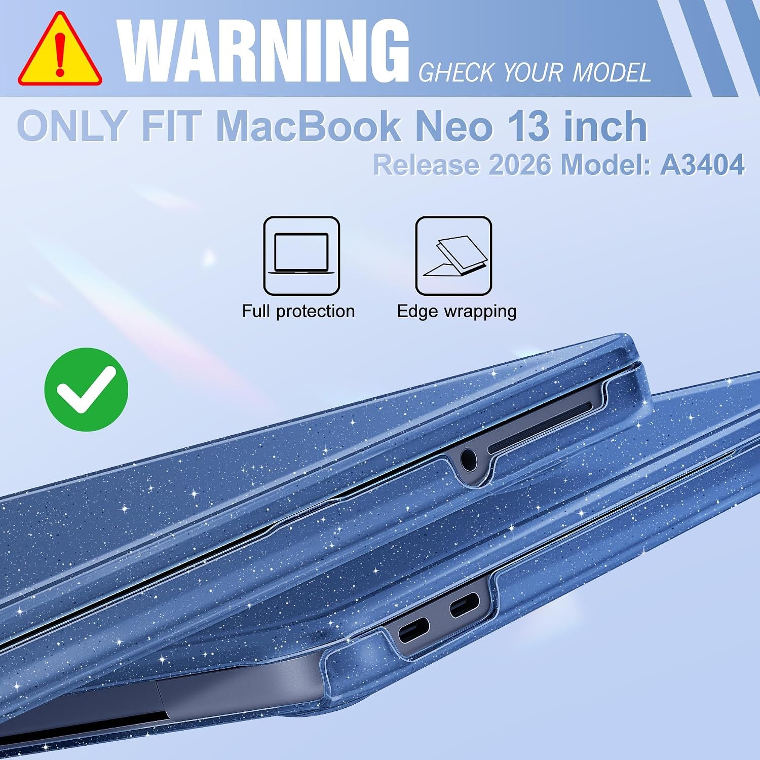 Case For MacBook Neo 13″ A3404, Plastic Hard Shell, Keyboard Cover, Glitter Indi
