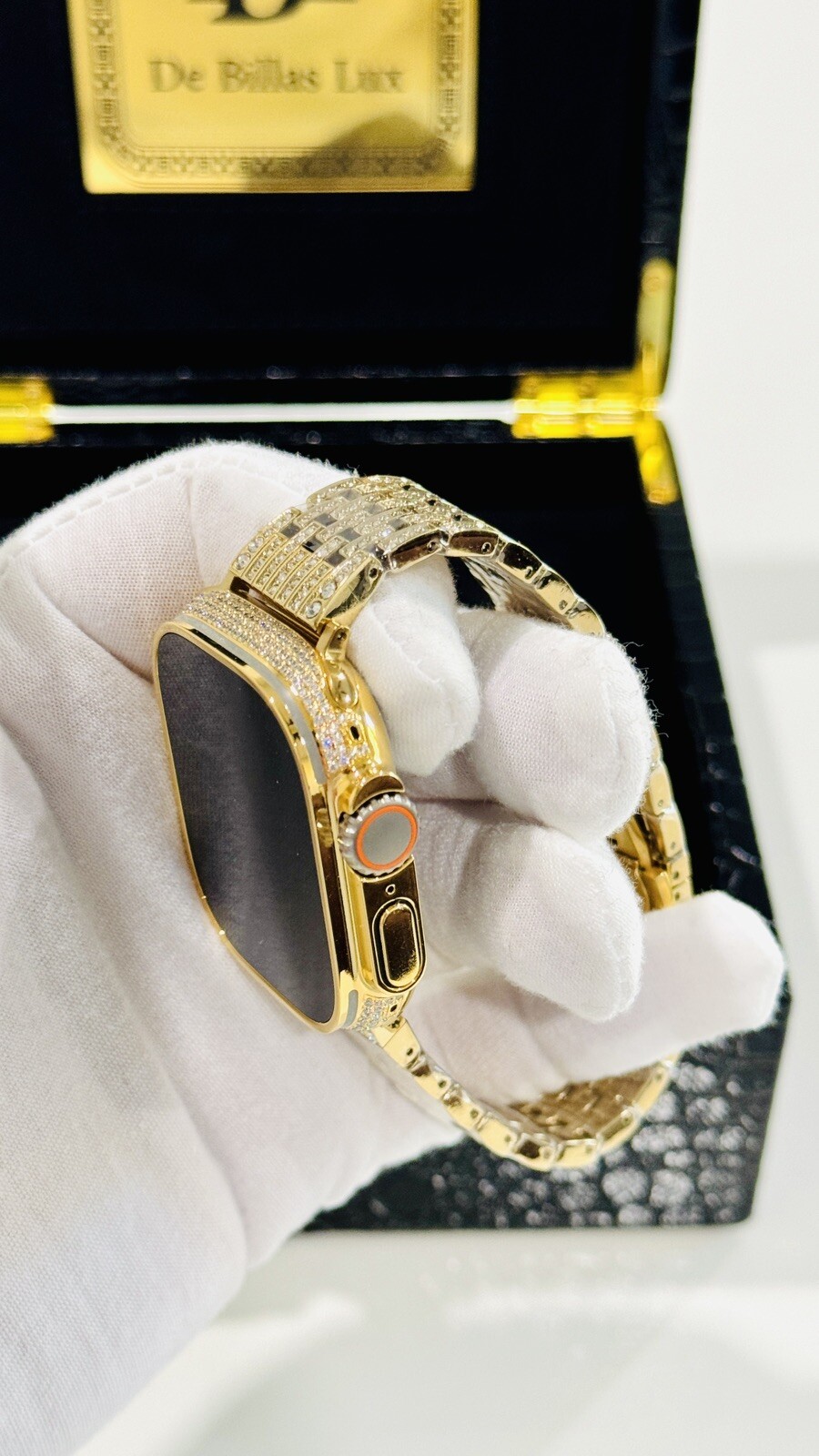 CUSTOM 24k Gold Plated Apple Watch ULTRA 2 49mm Zircon Diamonds ICED Gold Band