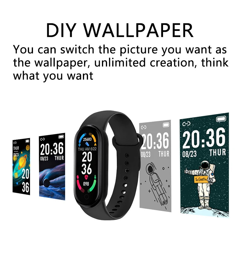 M6 Smart Watch Men Women Fitness Smart Bracelet Sports Band Heart Rate Blood