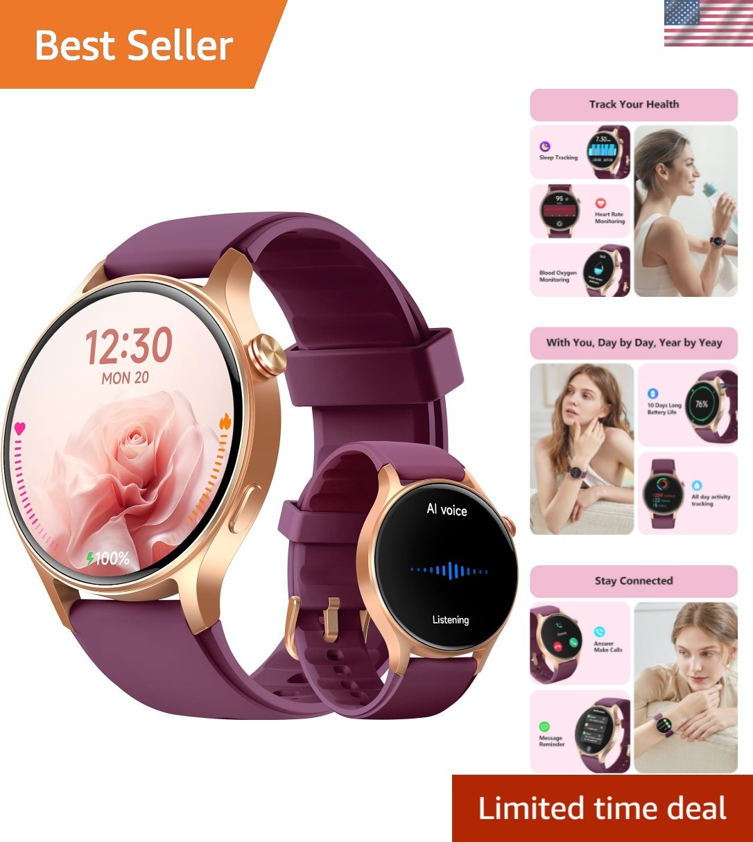 Women’s 1.32” AMOLED Smartwatch: Call, Track Health & Stay Active with Style