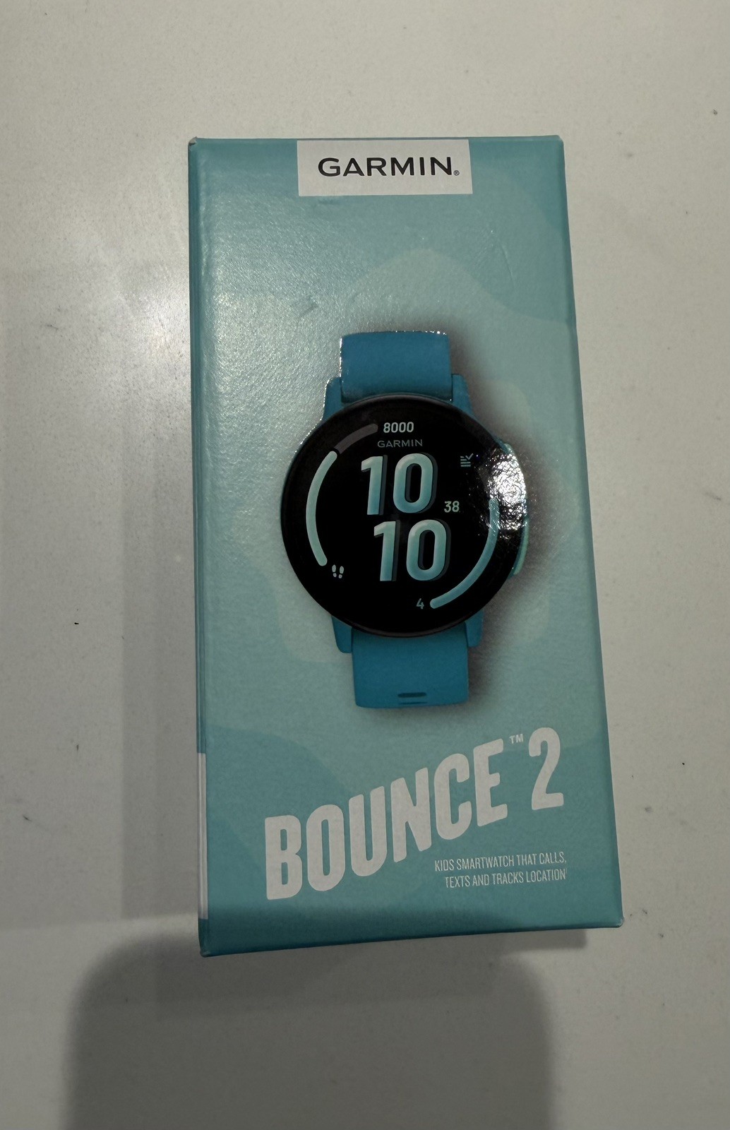 Garmin Bounce 2 GPS Kids Smartwatch 43mm Black Case Blue Silicone Band New
