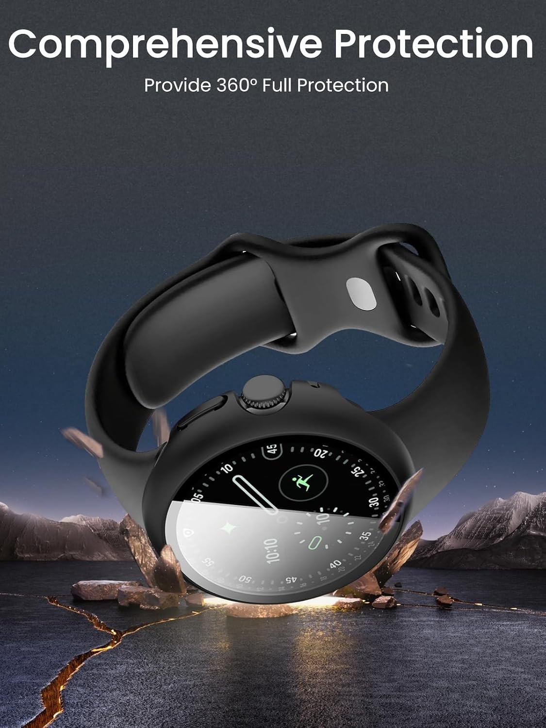 Tempered Glass Screen Protector and Hard PC Case for Google Pixel Watch 4 45mm