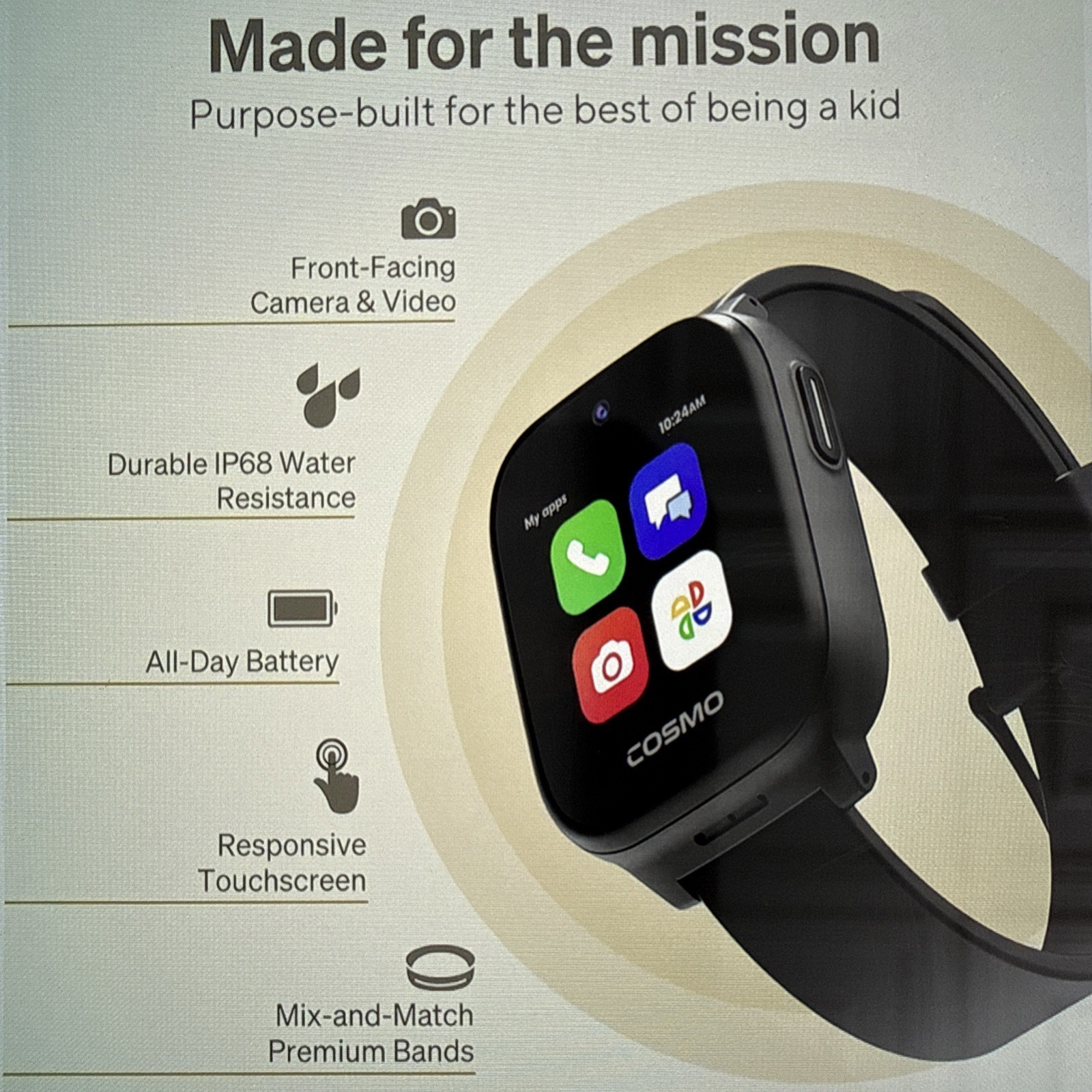 5 Kids Smart Watch by Cosmo, Kid-Safe Phone Watch, Real-Time GPS, Call, Text
