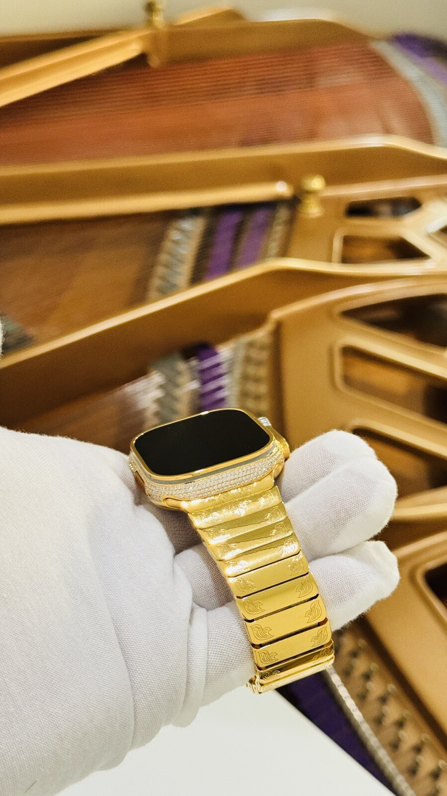 24k Gold Plated Apple Watch ULTRA 3 49mm Zircon Diamonds Engraved 24k Gold Band