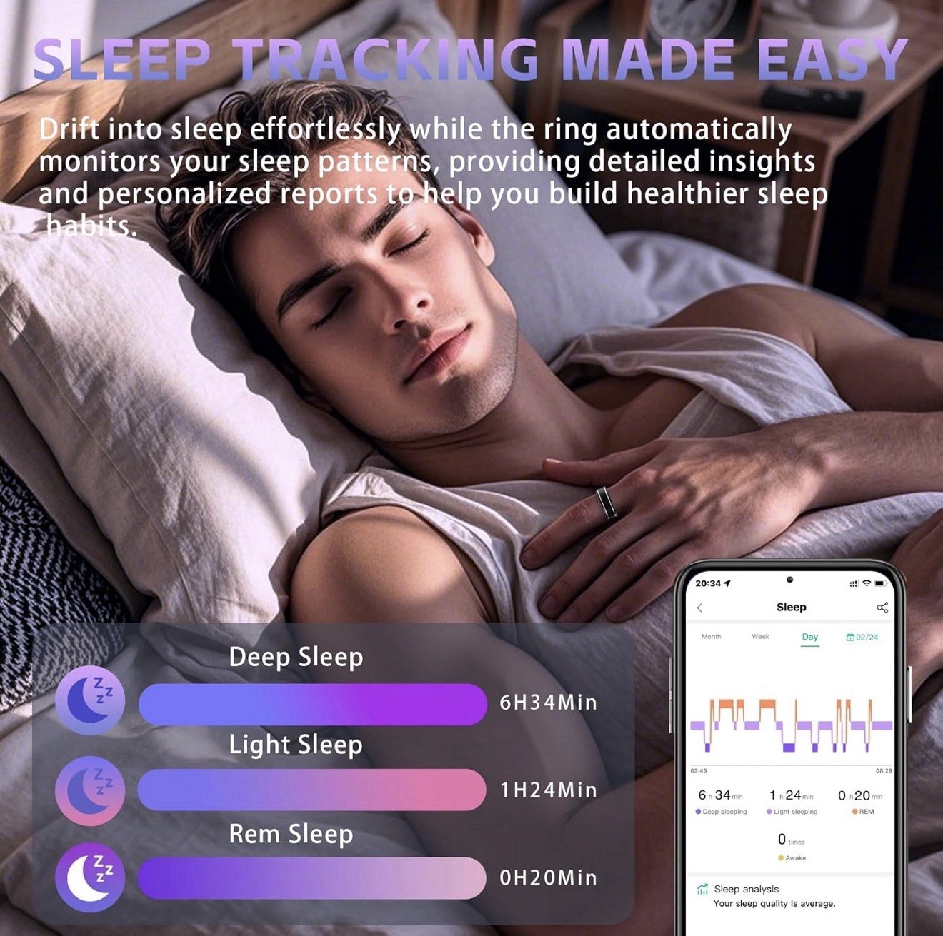Black Aluminum Smart Ring Heart Rate Sleep Activity Tracker Waterproof size 9