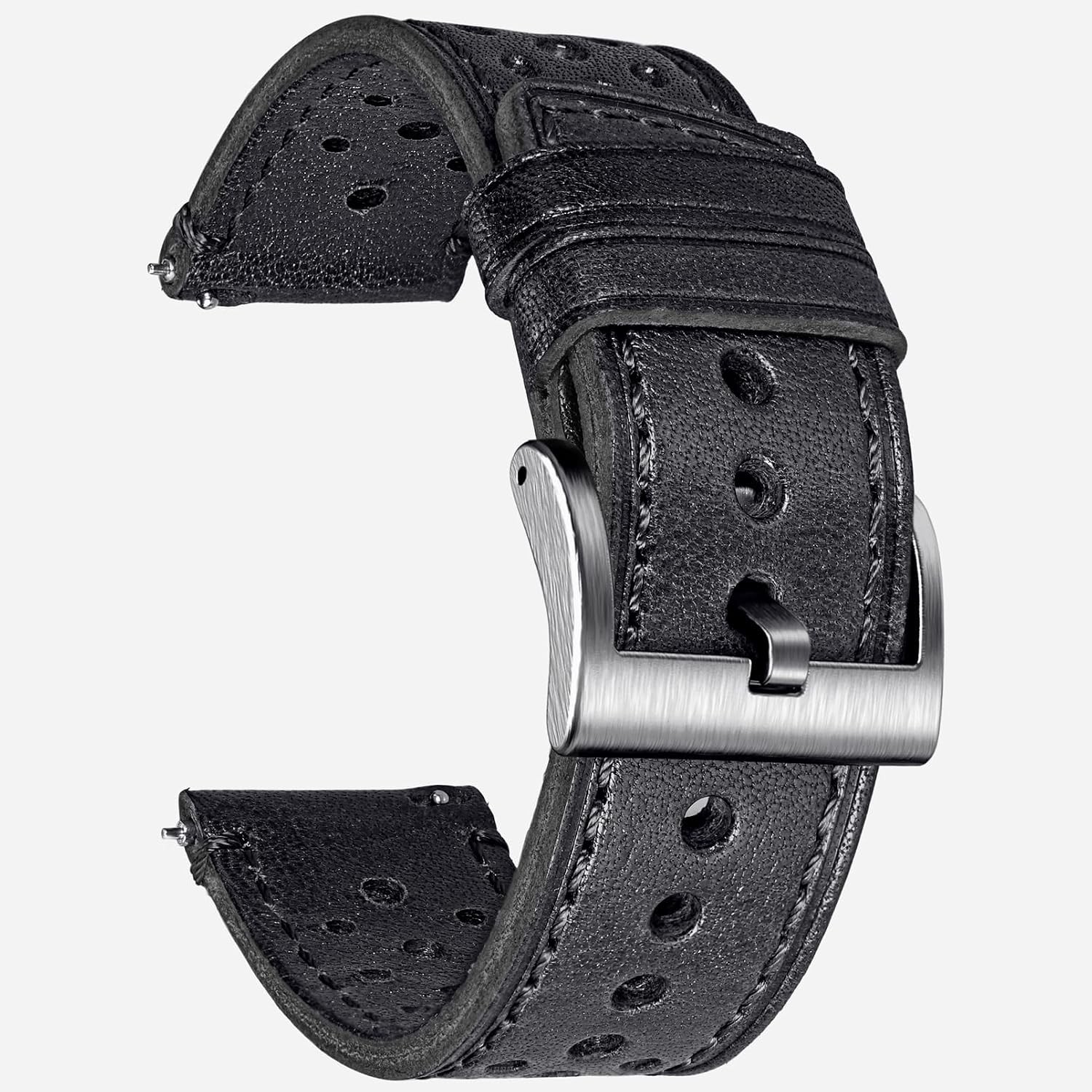 Genuine Perforated Leather Watch Band for Smart Watches 18 20 22 24mm Quick Rele