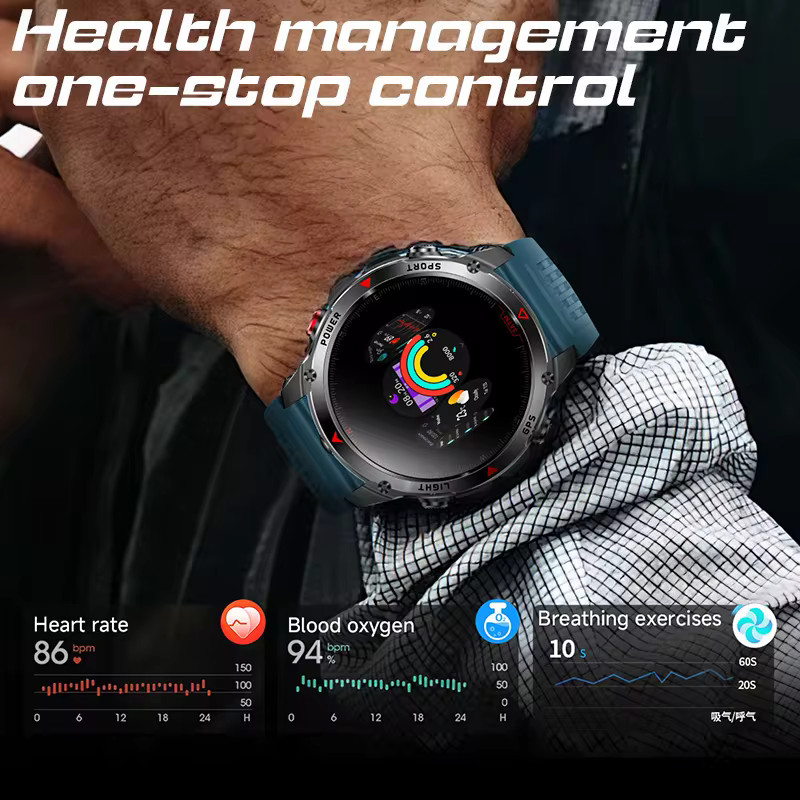 Military Smart Watches For Men Outdoor GPS LED Flashlight Rugged Fitness Tracker