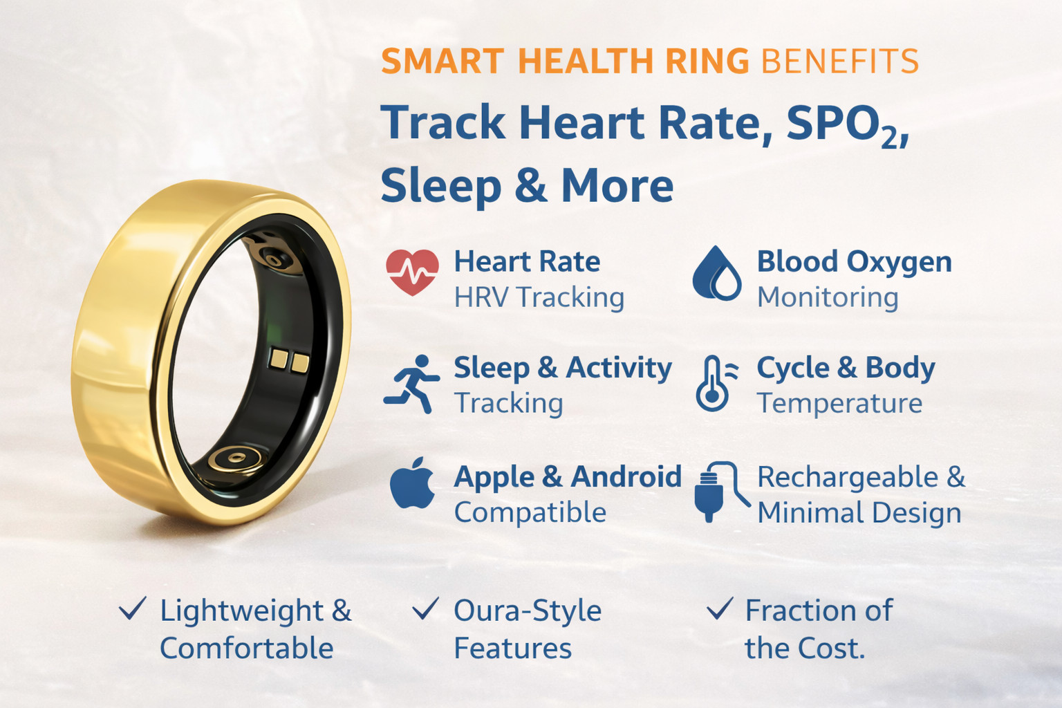Smart Health Ring HRV Sleep Tracker SpO2 Activity Monitor Apple Android Oura