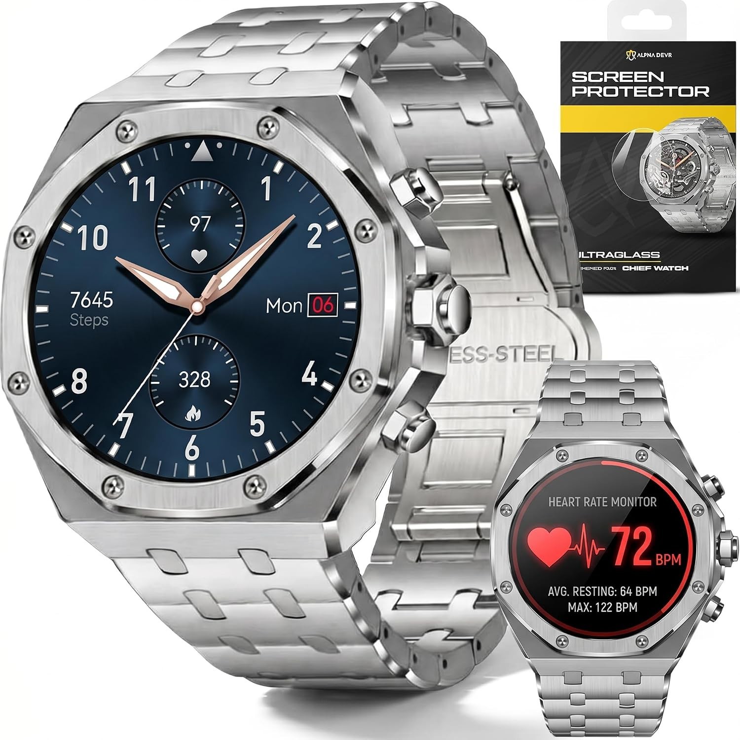 Official Reseller – AlphaGear Chief Smart Watch Silver AMOLED Open Box