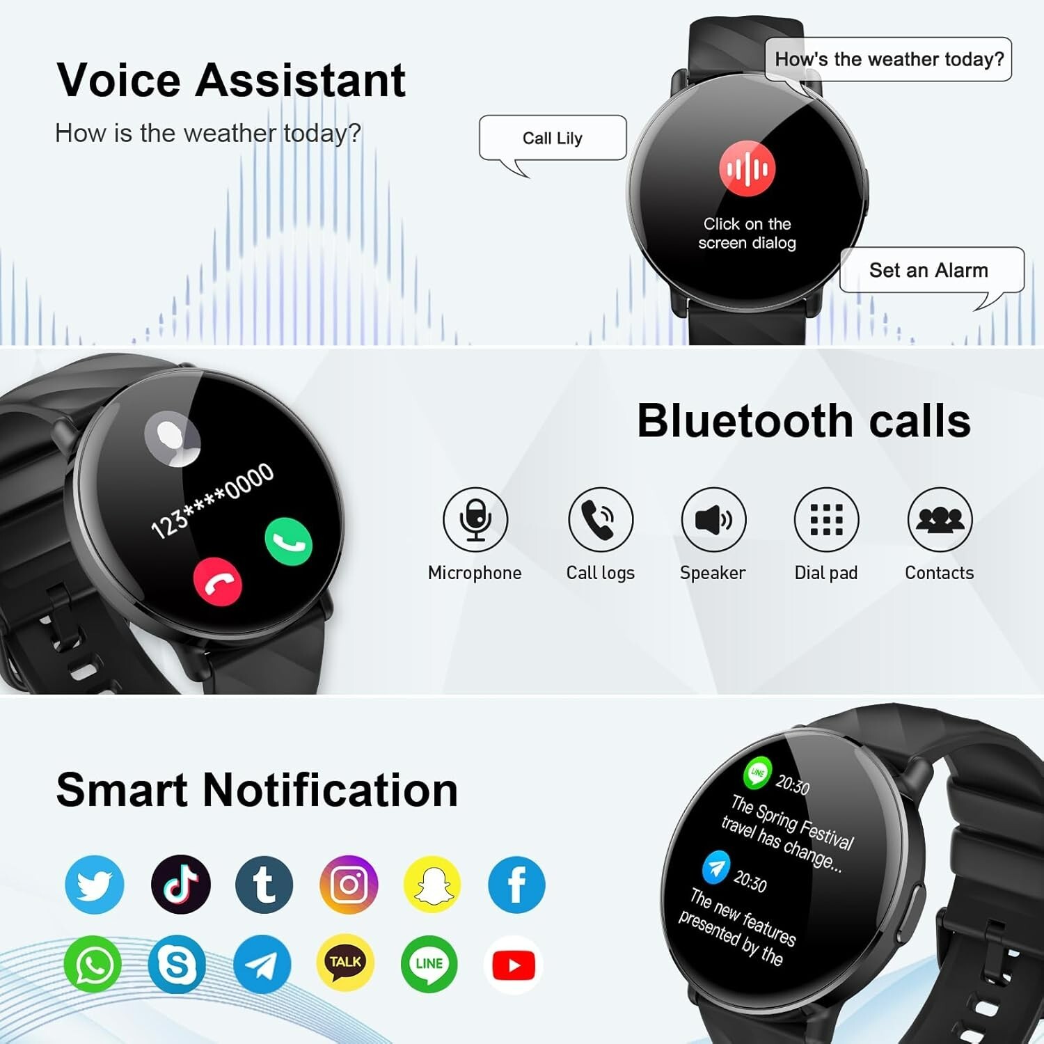Smart Watch for Men Women with Call/Text Reminder, 1.39″ HD Touch Screen Fitness
