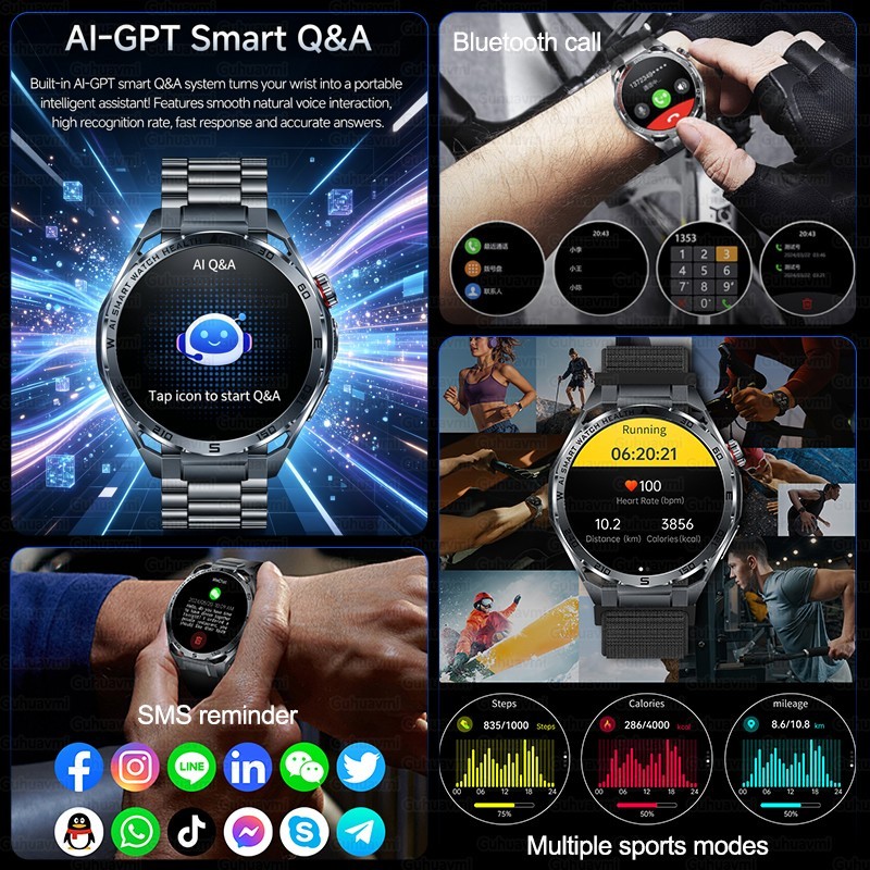 2026 AI ECG Smart Watch AMOLED Bluetooth Call Heart Rate IP68 Android iOS