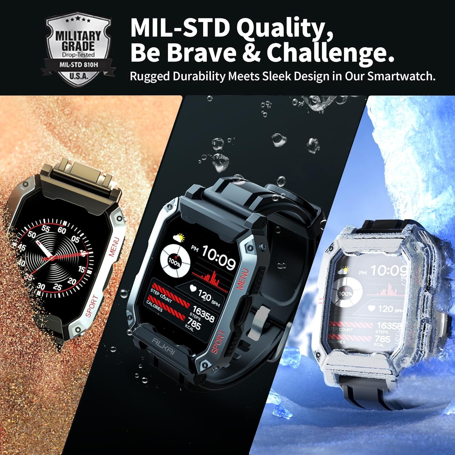 2026 Military Smart Watch Fitness Tracker Men Bluetooth 380mAh Outdoor IP68 5ATM