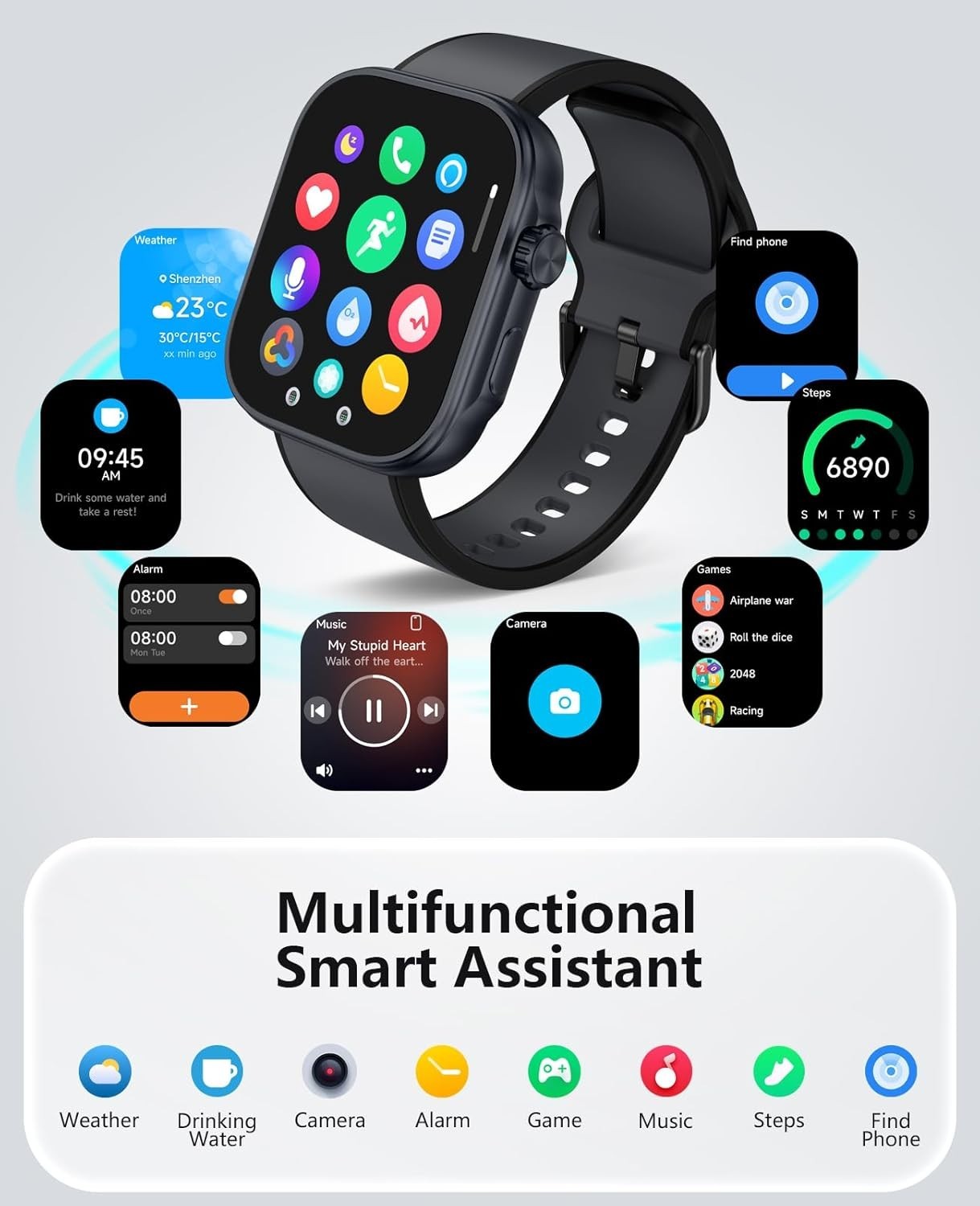 Souyie GTX13 Fitness Tracker Smartwatch Black 1.99″ AMOLED Bluetooth Waterproof