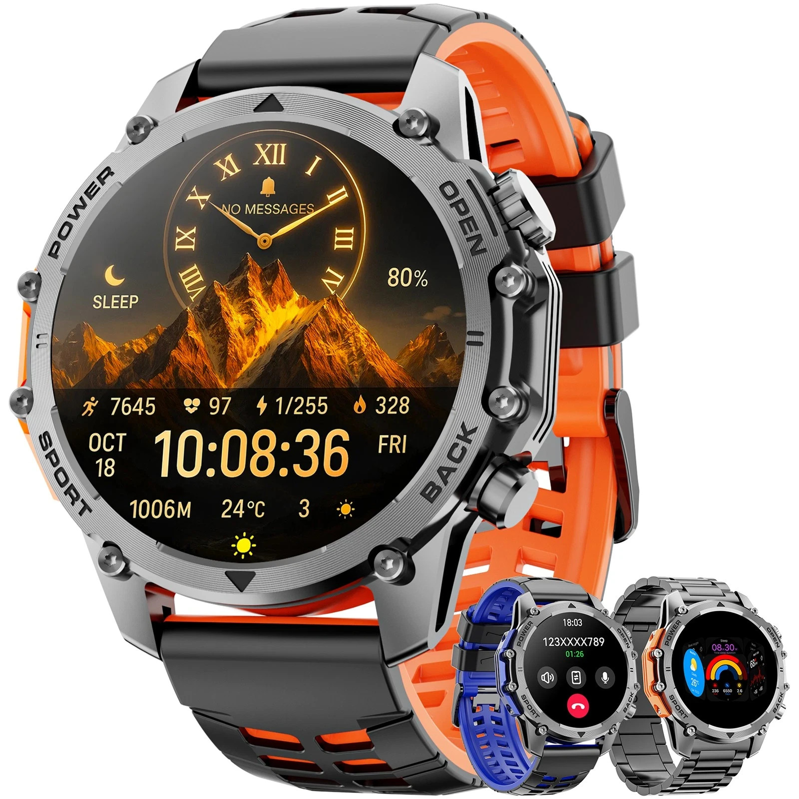 Rugged Military Smart Watch for Men Bluetooth Call Fitness Tracker Android iOS