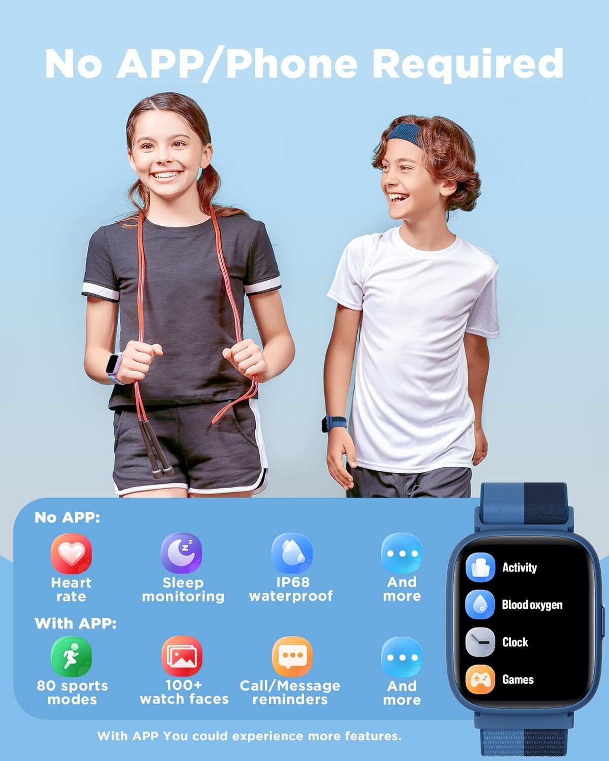 Smart Watch for Kids 1.8″ Fitness Tracker Watch Pedometer Puzzle Games for Kids
