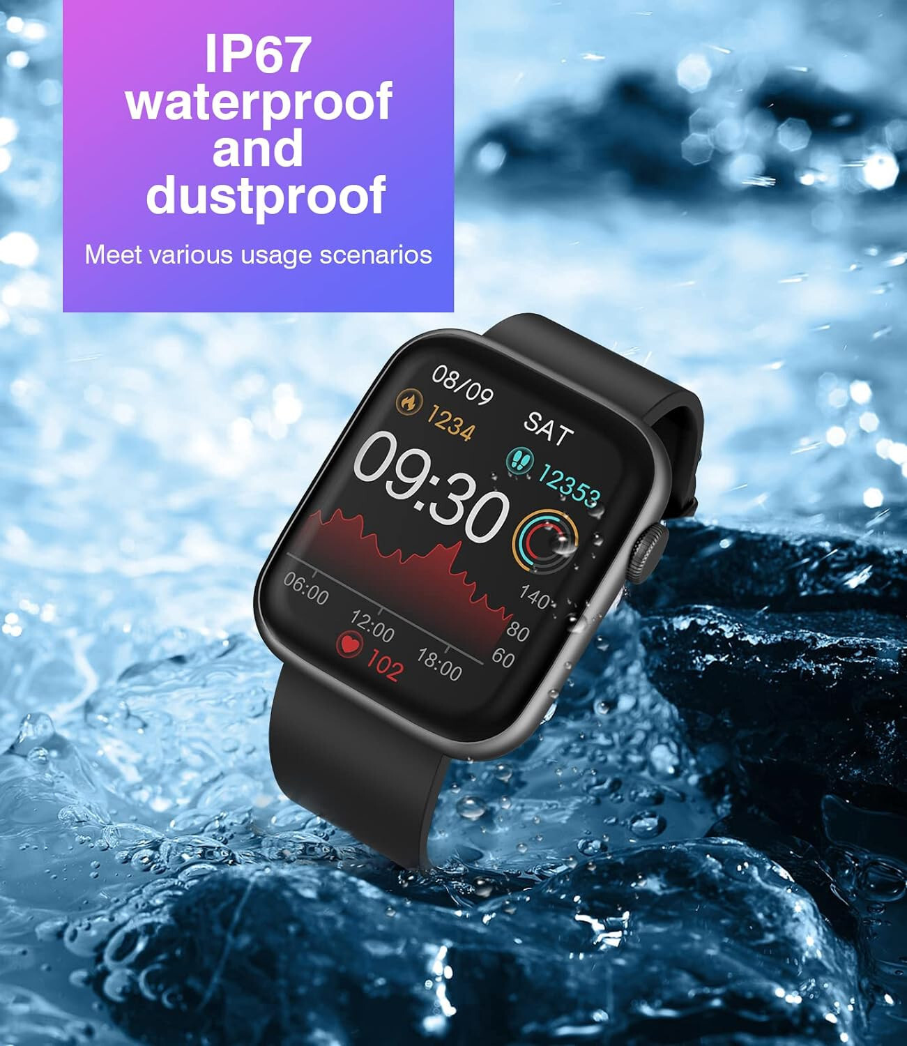 Open Box – EarlySincere Smart Watch with Bluetooth Call Answer/Dial (Black)