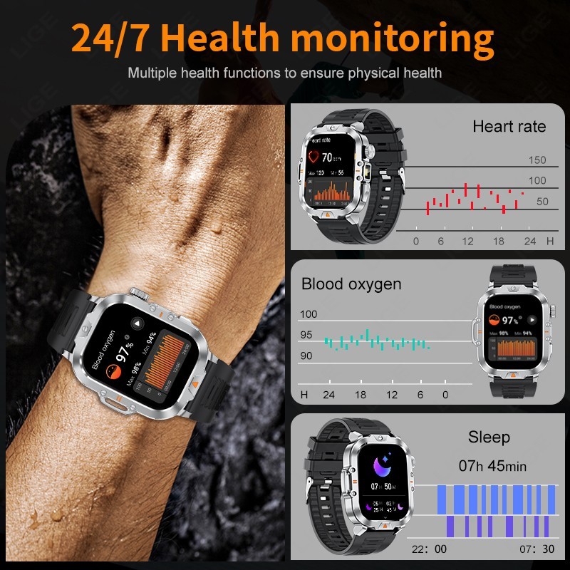 Smart Watch Men Fitness Tracker Heart Rate Blood Pressure 3ATM Waterproof 400mAh