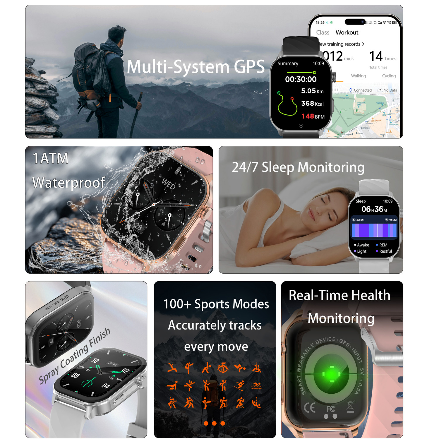 GPS Smart Watch Unisex 2.01″ HD Screen Bluetooth Calling 100+ mode Heart Monitor