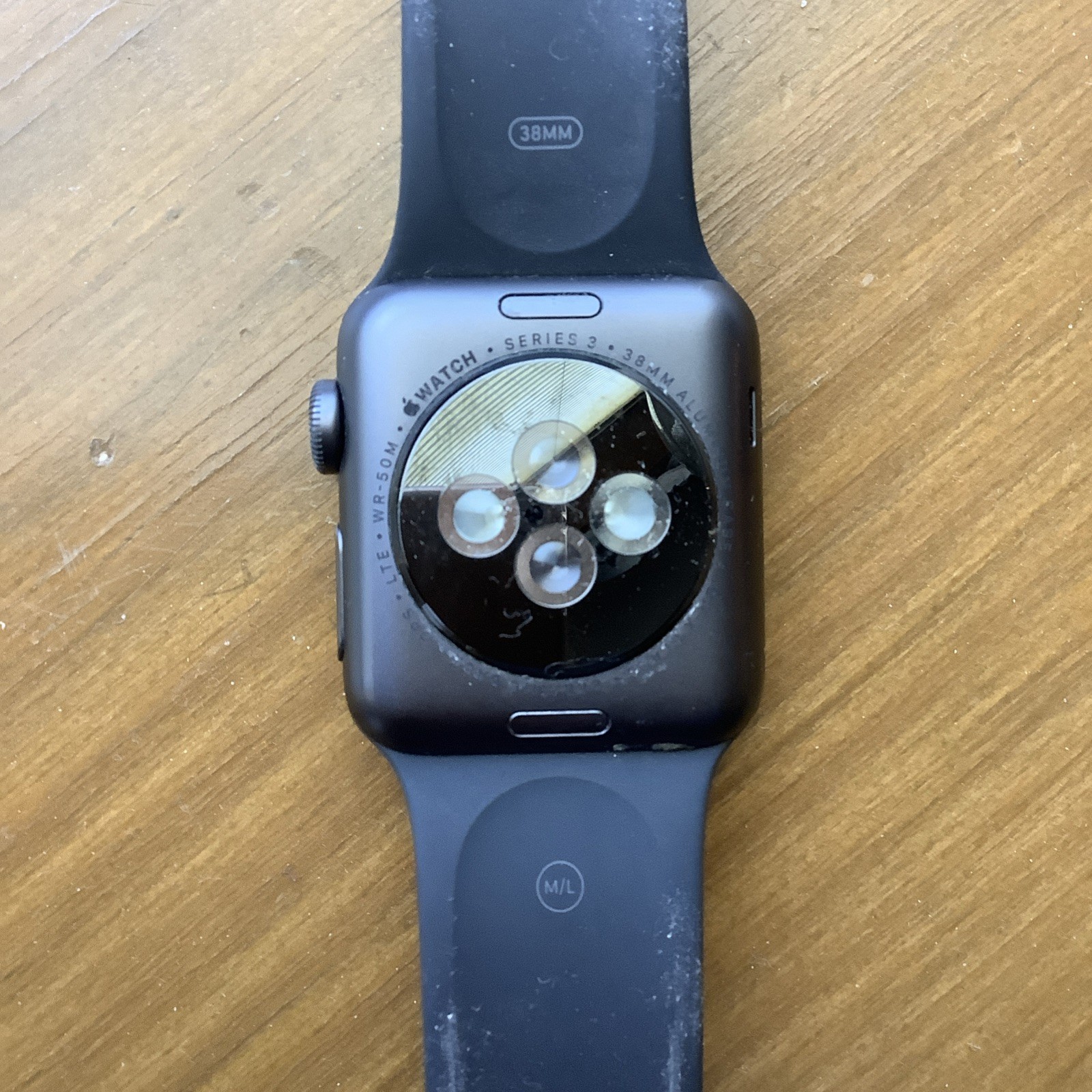 Apple Watch Series 3 black 38mm with black sports band ready for new activation