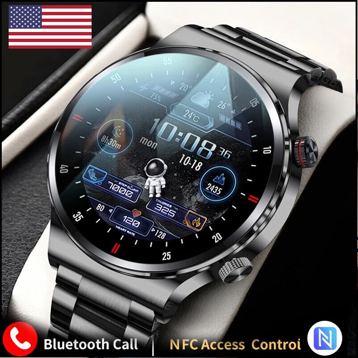 Dial Call Smart Watch NFC Heart Rate Monitor Men’s Steel Sport Fitness Tracker