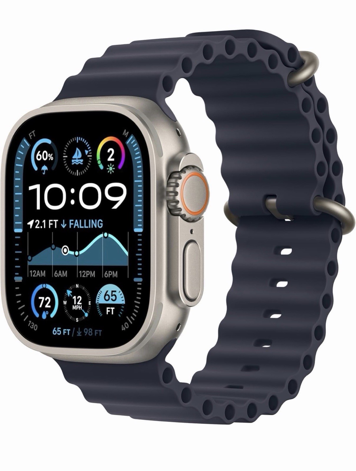 Apple Watch Ultra 2 49mm Titanium Case with Ocean Band – Blue,One Size See Photo