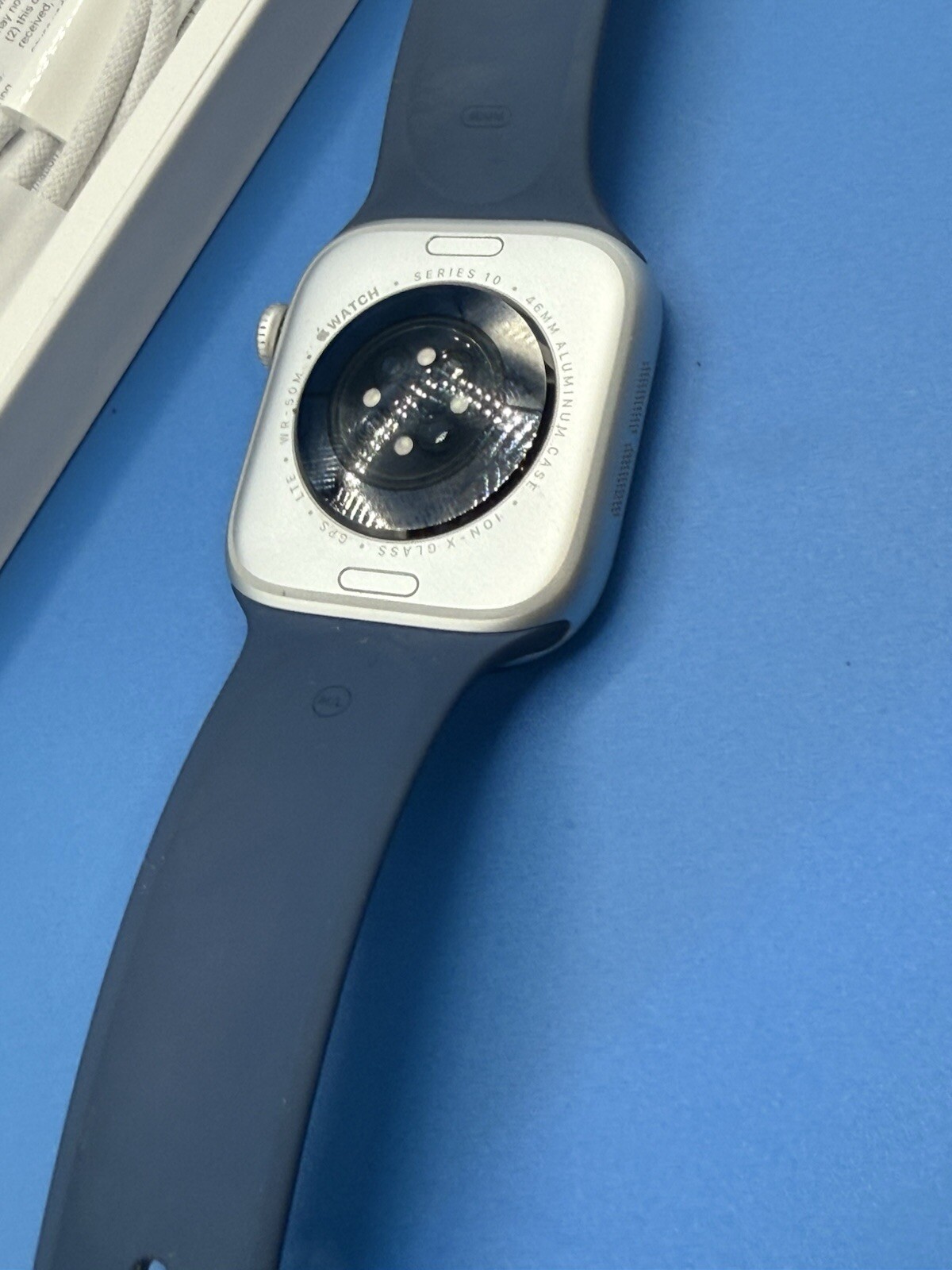 Apple Watch Series 10 GPS Cell 46mm Silver Case Denim Sport Band M/L MWY13LW/A