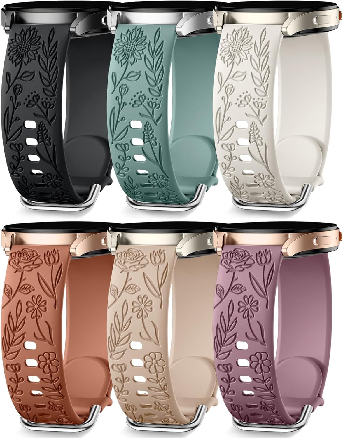 6 Pack Floral Engraved Silicone Strap Compatible with Samsung Galaxy Watch 40mm