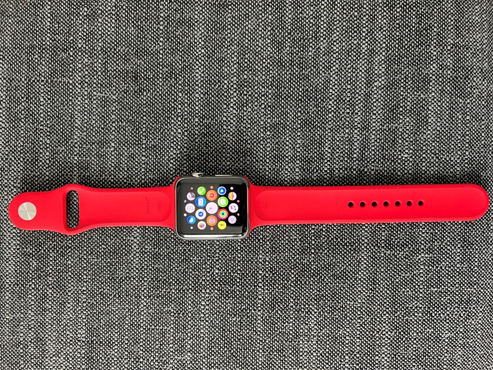 Apple Watch 42mm Stainless Steel Case Red Sport Band – NJ3U2LL/A