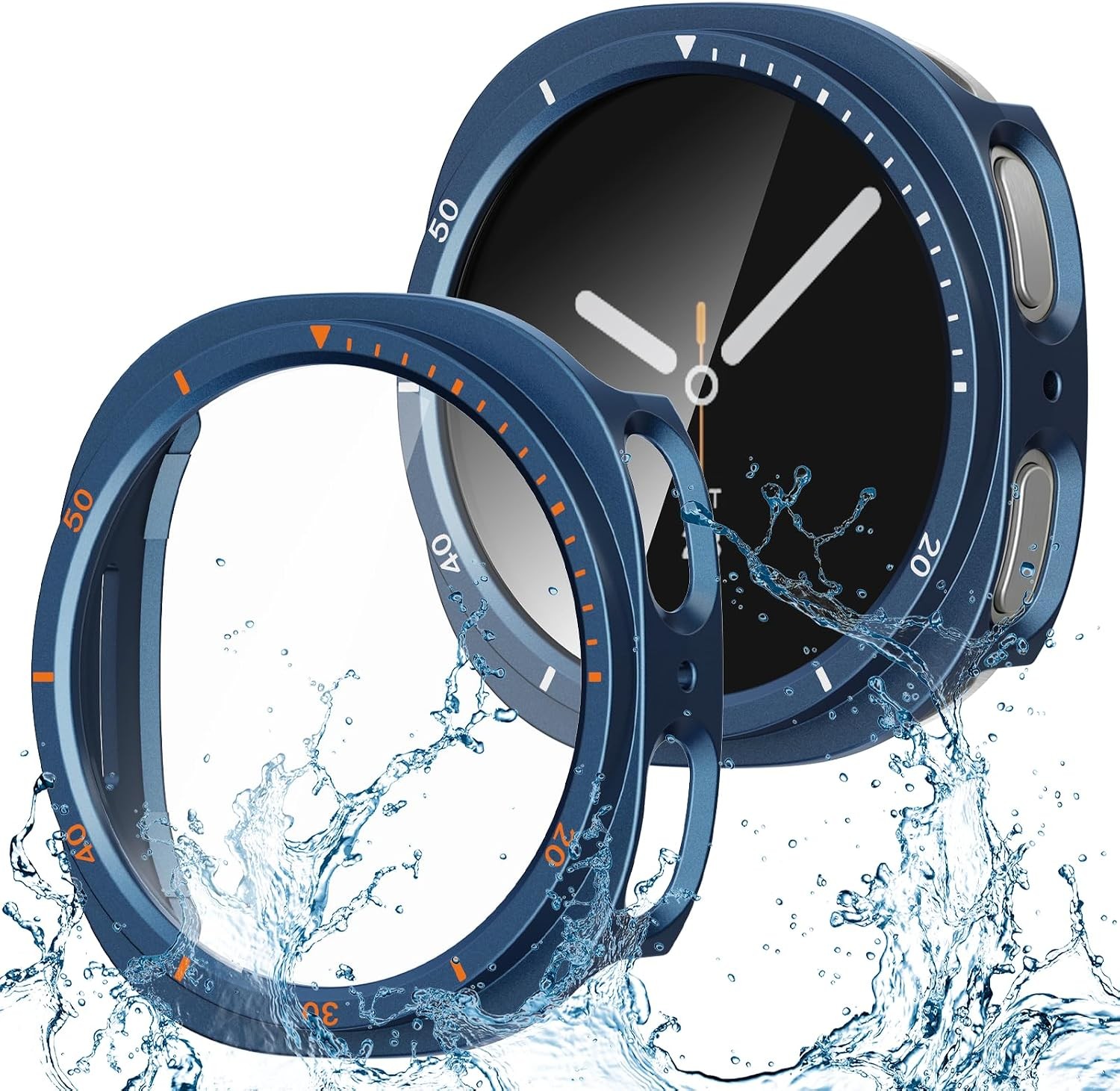 2 Pack Blue Bumper Case with Waterproof Screen Protector for Galaxy Watch 8 44mm