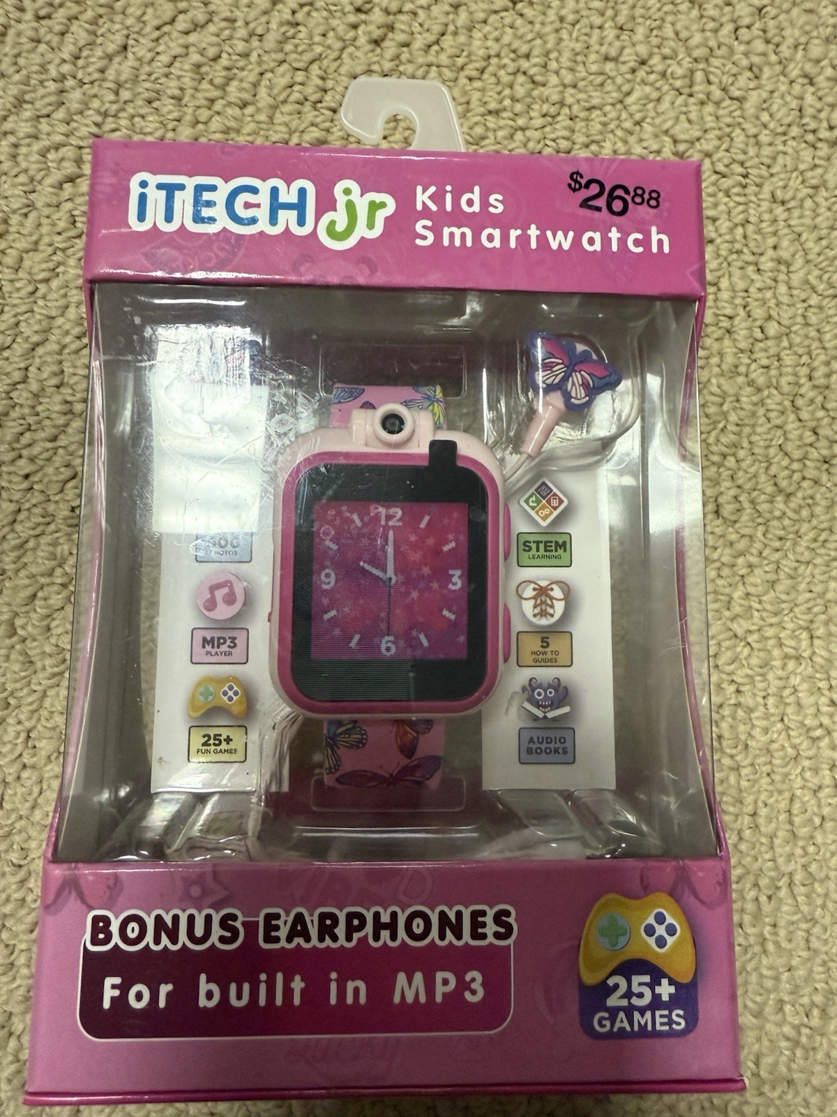 iTech Junior Girls Earbuds & Smartwatch Set – Pink Butterfly Print