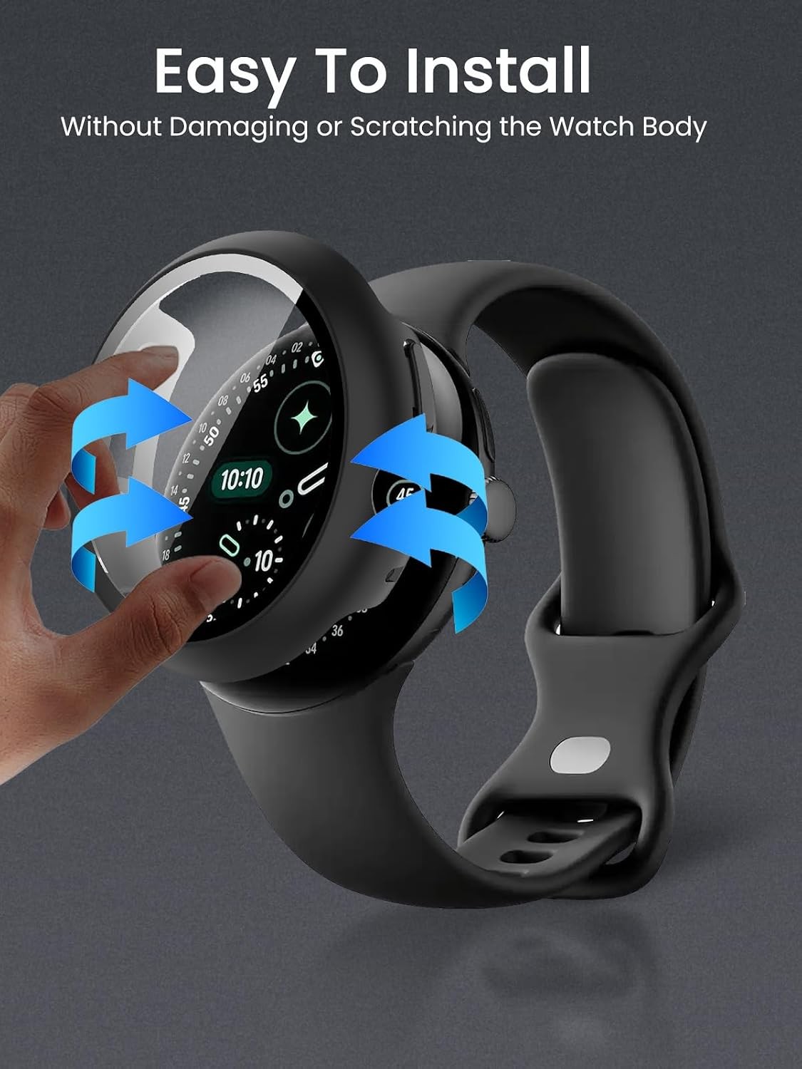 Tempered Glass Screen Protector and Hard PC Case for Google Pixel Watch 4 45mm