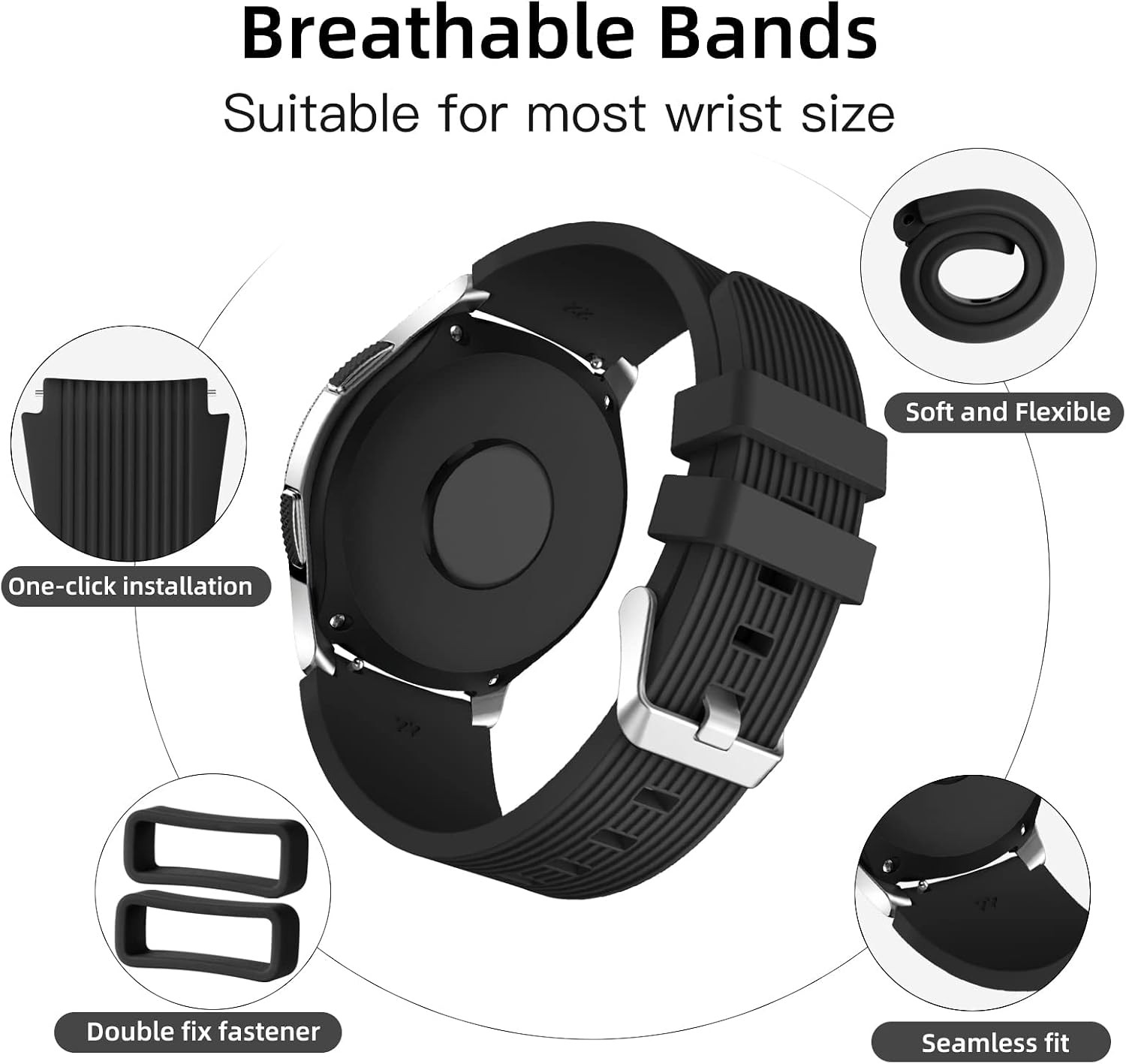 3-Pack of Silicone Watch Bands for Samsung Galaxy Watch 3 45mm, Gear S3 Frontier